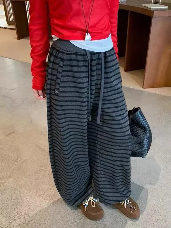 089#垂感卫裤阔腿裤女慵懒风韩系宽松时尚弯刀裤休闲裤