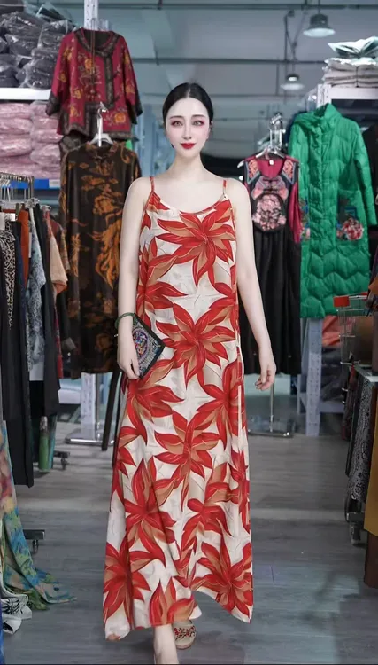 【枫叶晚林】夏季碎花气质吊带连衣裙女宽松印花连衣裙女女款