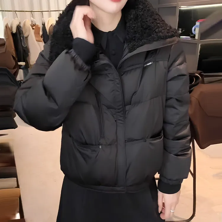 2025冬装新款翻毛领棉服外套百搭欧货休闲韩系短款保暖棉衣女款