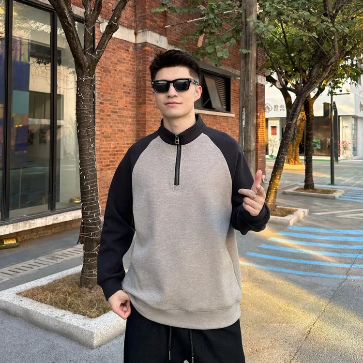 【C&H】冬季雪花暖绒半拉链撞色卫衣户外休闲立领套头男士K58025