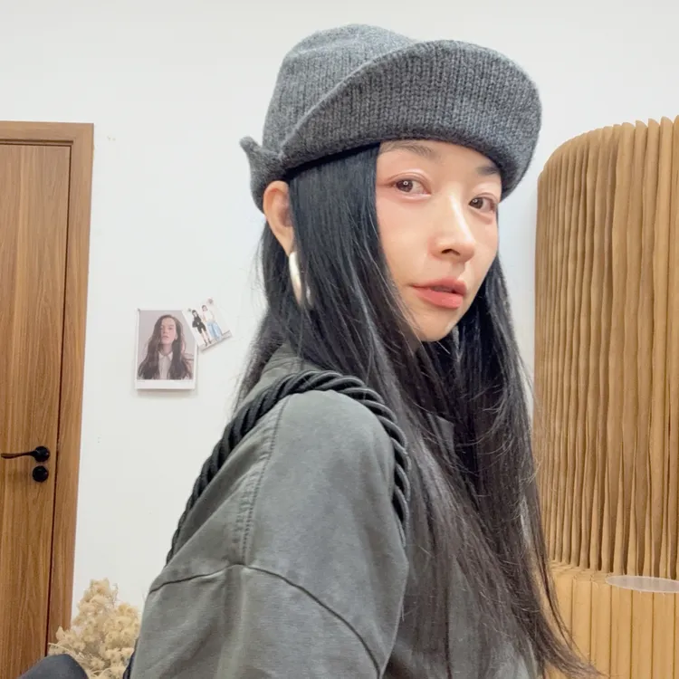 （珍妮小姐姐）多种带法秋冬针织帽帽子短帽檐纯色百搭毛线冷帽