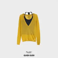 GUIDI GUDI【秋水一色】高级感宽松百搭休闲长袖/黄加蓝  