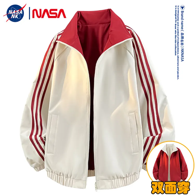 NASA联名双面穿条纹立领夹克男女同款春秋季美式休闲青少年外套潮