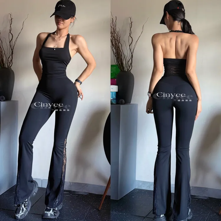 蕾丝拼接裸感高强度瑜伽健身气质百搭健身服