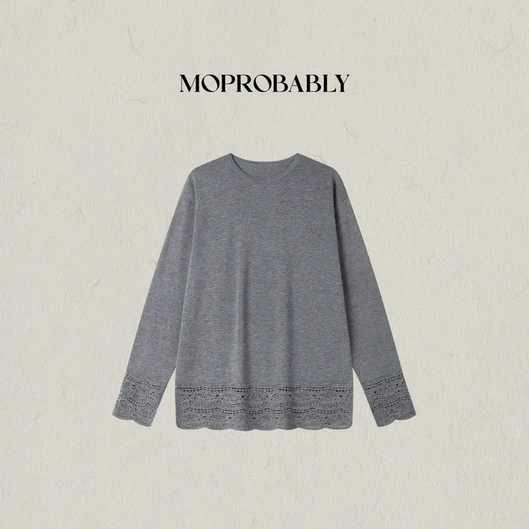 Moprobably李予诺「香袖」韩系温柔风镂空精细混纺针织衫L5447037