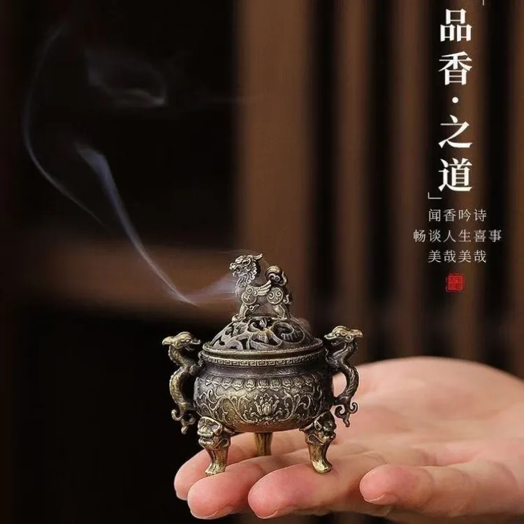 三足麒麟香炉鹅梨帐中香室内香薰炉小祥云盘香炉中式香炉摆件家用