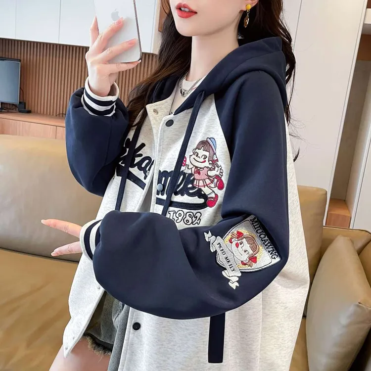 美式复古刺绣广州棒球服少女秋季新款学生大童青少年宽松休闲外套