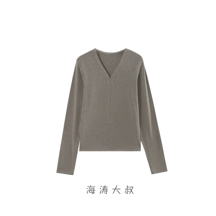 【海涛大叔】液态拉链V领打底