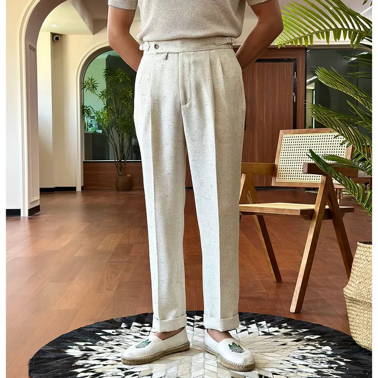 意式常规款简约纯色百搭高腰直筒长裤男士日常通勤时尚百搭