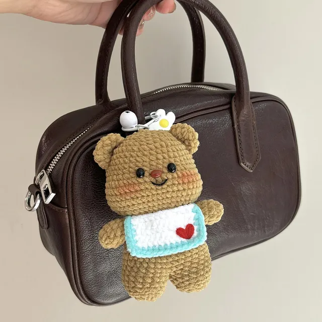 奶油小熊diy玩偶钥匙扣钩针毛线编织材料包情侣挂件成品定制礼物
