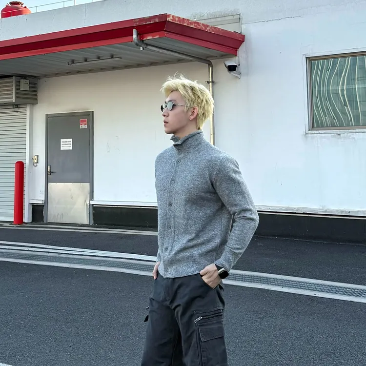 OneLastTime 秋冬立领开衫高级感羊毛混纺针织衫老钱风毛衣松弛感