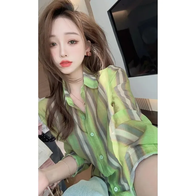 【CHEN】洋气时尚设计感拼色小衫慵懒减龄显白显瘦长袖衬衫25032501