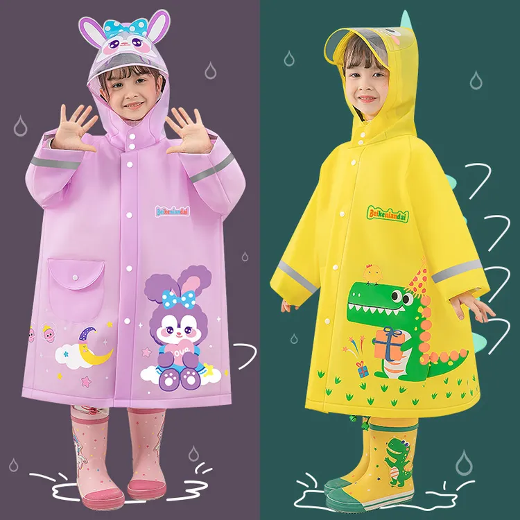 雨衣卡通可爱加厚按扣立体背包带反光条加大帽檐儿童女童男童宝宝