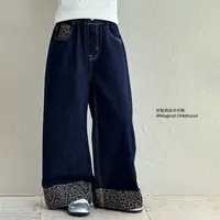 女童秋装牛仔裤2025新款洋气儿童春秋豹纹直筒裤休闲阔腿裤Q13915