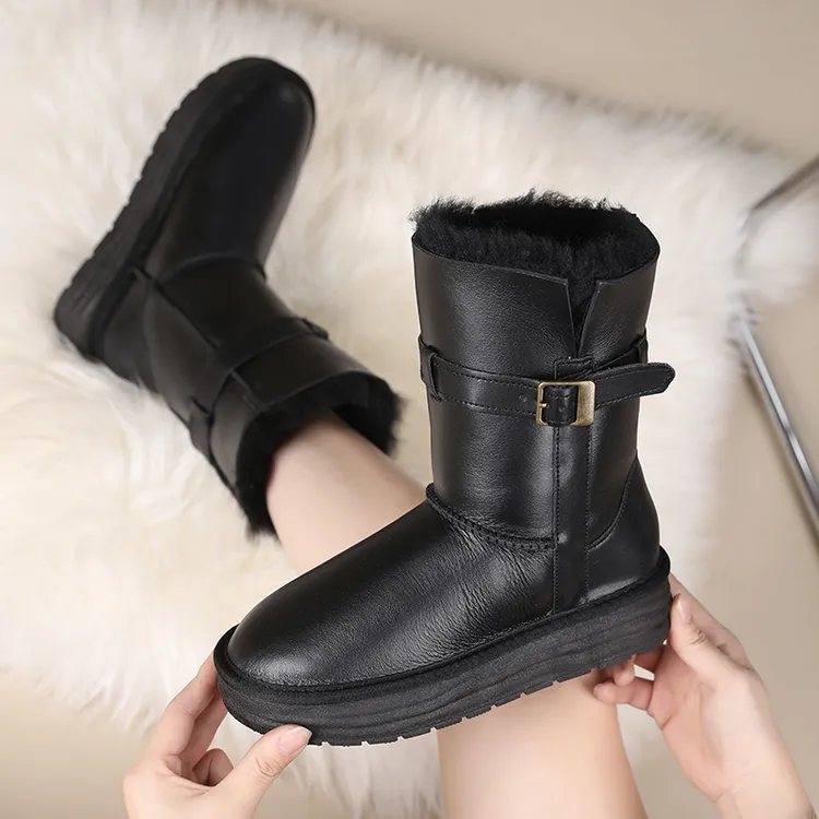 4cm头层羊皮毛一体一毛到脚尖保暖透气100%羊皮一体雪地靴