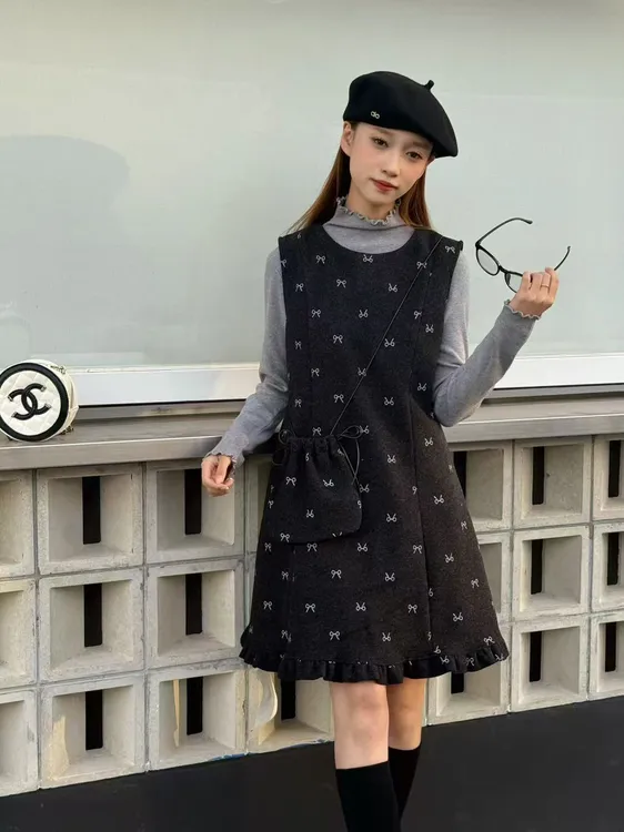 甜美风中国风时尚套装小香风套装吊带女装秋冬裙子