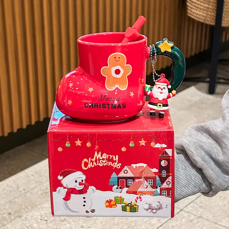 可爱圣诞袜陶瓷马克杯创意卡通喝水杯子圣诞礼物女生伴手礼礼盒装