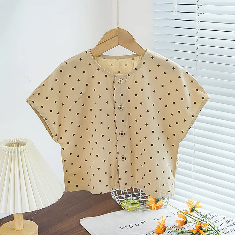 男女宽松韩版童装衬衫儿童上衣圆点百搭波点夏季圆领小飞袖宝宝