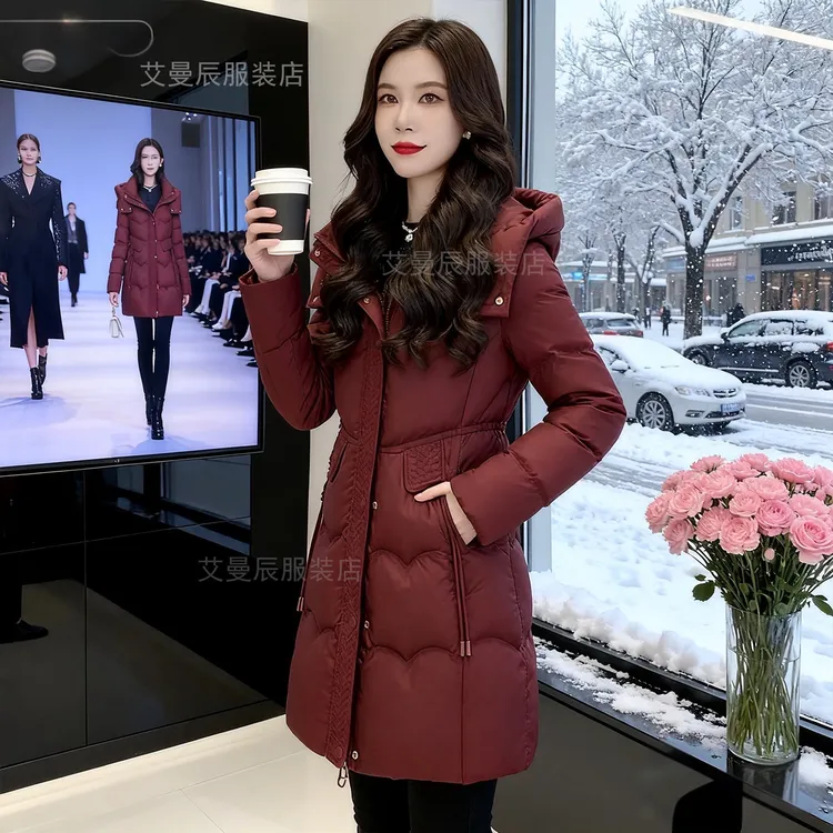 2025年秋冬新款中长款加厚棉服外套修身显瘦国潮风时尚女士棉袄