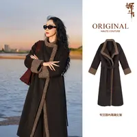 娜三月【澳洲羊毛】高级轻奢简约羔毛拼接轻柔保暖羊毛大衣SM0105