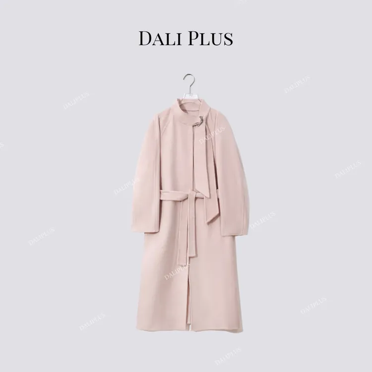 DALI PLUS【羊驼贝贝+绵羊毛】金属飘带领双面呢大衣-D5CK2128