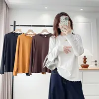 大码女装2025秋季新款木耳边长袖T恤简约百搭内搭打底衫显瘦上衣