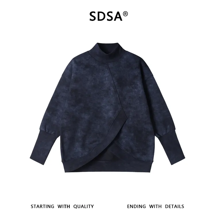 SDSA男士秋冬新款痞帅男装韩版简约扎染下摆不规则立领卫衣百搭