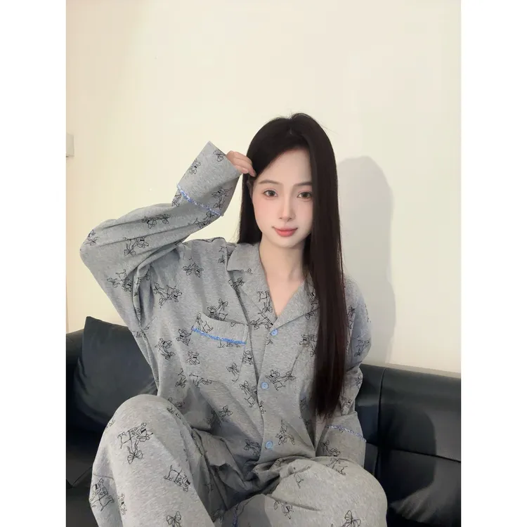 可爱简约卡通小狗睡衣女2025新款春秋季新款长袖长裤可外穿家居服