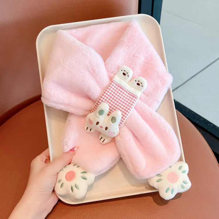 儿童围巾秋冬季宝宝可爱毛绒围脖保暖加厚卡通男女童防风脖套护颈