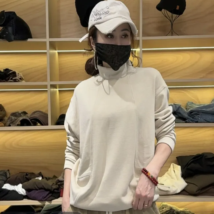 澳绒针织半高领长袖秋冬卫衣绒衫百搭打底加绒双面绒纯色宽松时尚