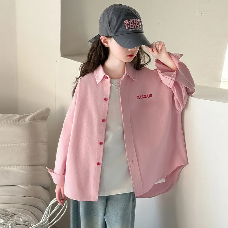 女童衬衫春秋季儿童洋气长袖上衣2025新款中大童女孩休闲百搭衬衣