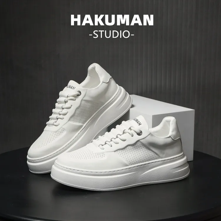 冰感夏季真皮小白鞋透气打孔镂空牛皮高级感百搭日常超轻增高