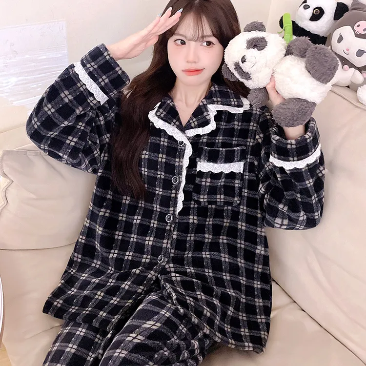 【姿姐】睡衣女士可外穿家居服套装加绒加厚法兰绒珊瑚绒TZ20456