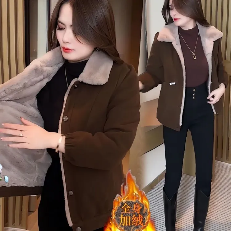 北极绒加绒加厚短款棉衣女装2024冬季新款时尚外套小个子百搭高档