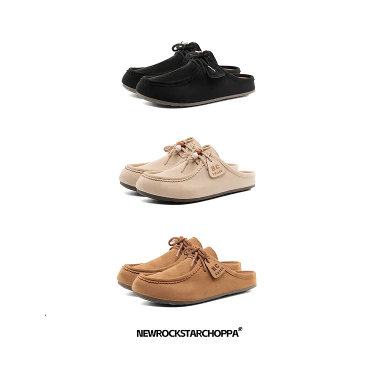 NewRockStarChoppa袋鼠半拖鞋男休闲一脚蹬外穿复古老钱风包头拖