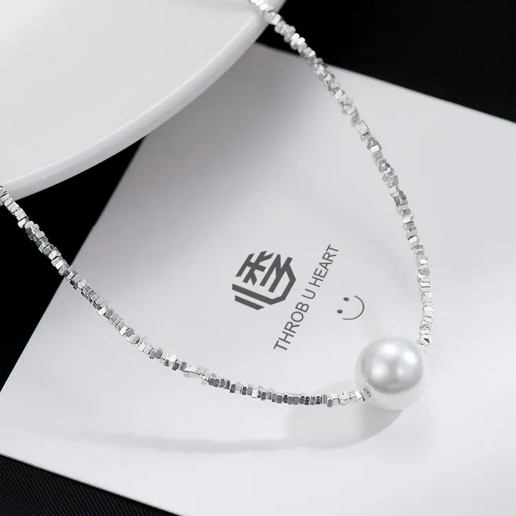 链子925银仿珍珠 通体碎银子项链时尚珍珠吊坠项链好搭配拍照好看