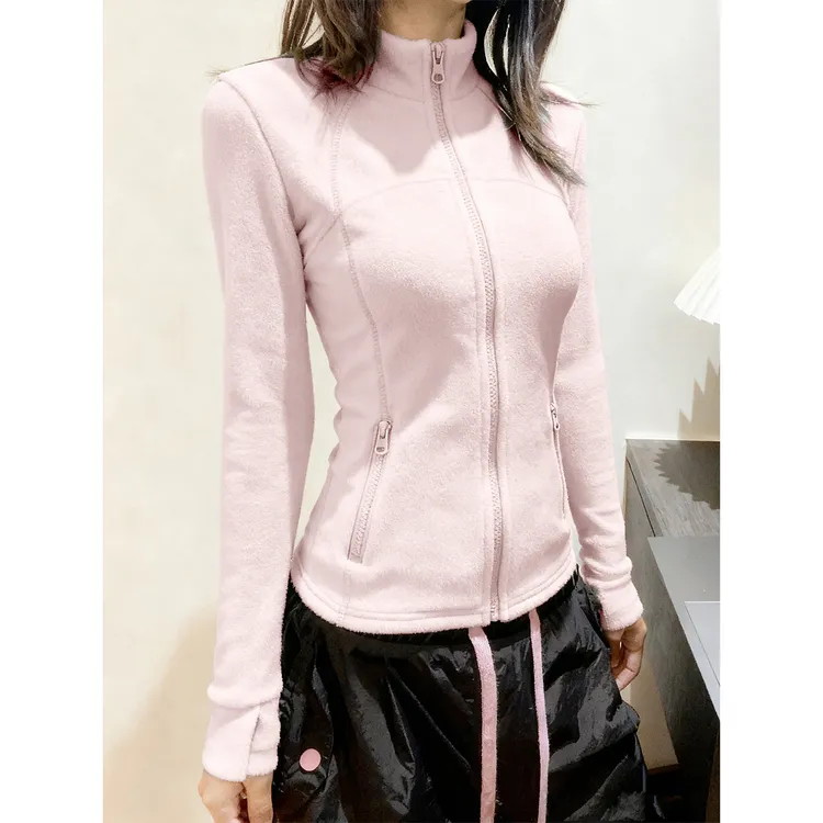 粉色摇粒绒女内搭冲锋衣内胆冬季短款修身外套打底保暖加绒厚外套