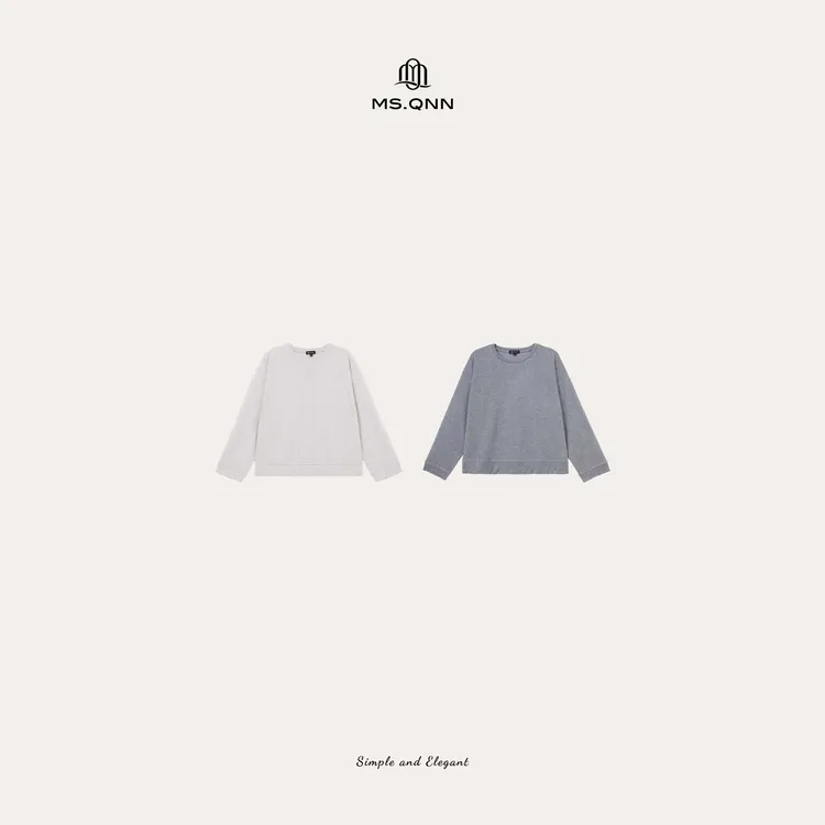 Ms.Qnn“不费力”棉柔软糯加厚松弛感绒面圆领卫衣上衣 52T1370 Q姐