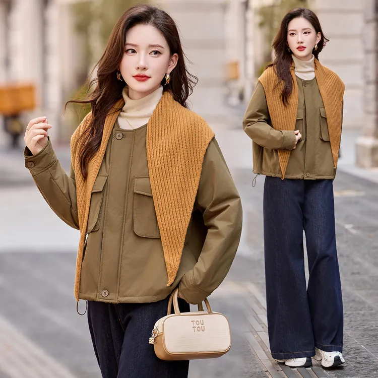短款宽松加薄棉搭配围巾棉服棉衣女2025年冬季新款休闲时尚外套潮