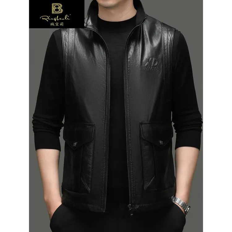 真皮皮衣男短款立领马甲头层牛皮无袖时尚帅气真皮新款外套