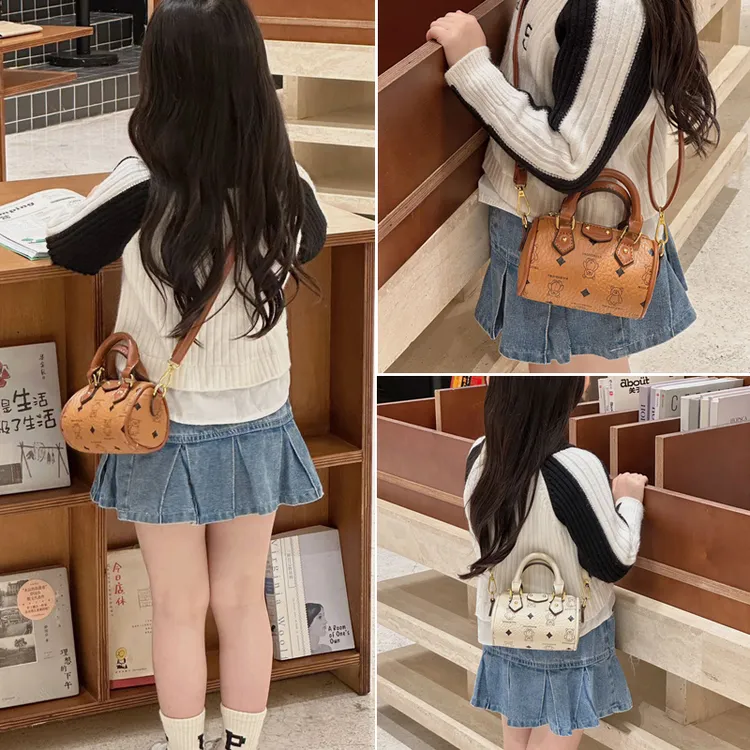 儿童包包2025新款春季时尚女童公主小熊单肩包女孩零钱圆筒斜挎包