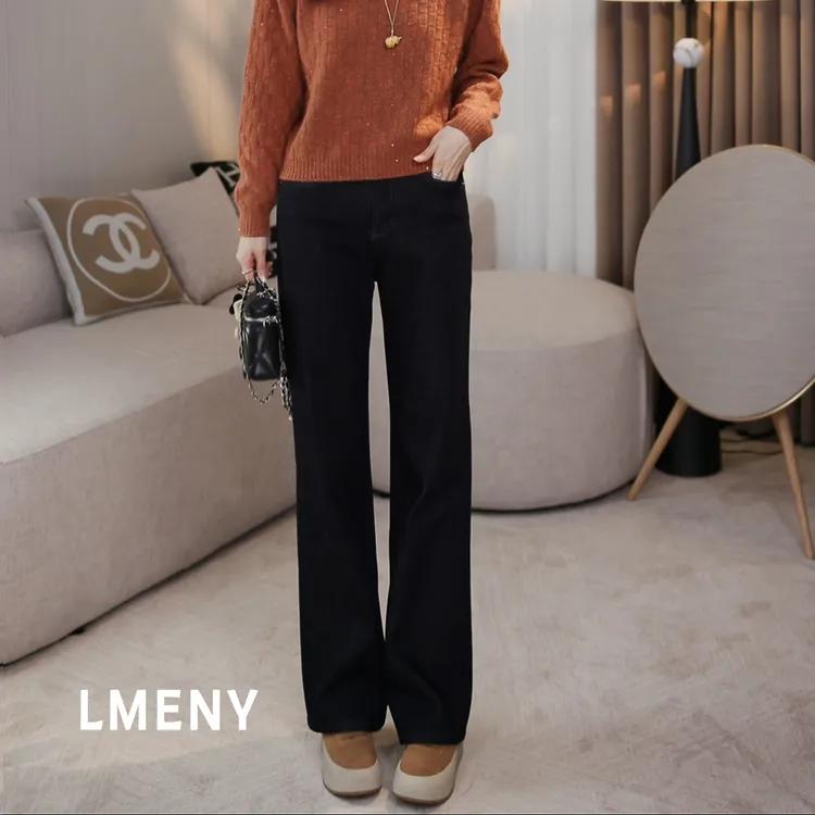 LMENY“黑金窄牛”加绒牛仔裤女25冬新款窄版加厚显瘦阔腿裤25DK023