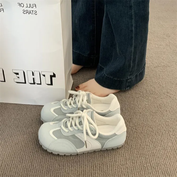 2025春夏新款时尚超火学生阿甘运动鞋女浅黄色网面德训鞋透气休闲