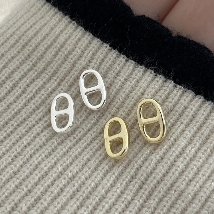 lulu实拍韩版S925银光面猪鼻子耳钉女几何形耳饰小红书同款