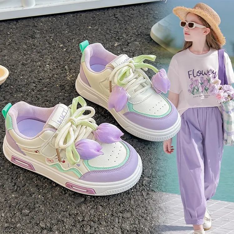 ABC 女童运动鞋2025秋季新款儿童时尚小白鞋小女孩郁金香韩版板鞋