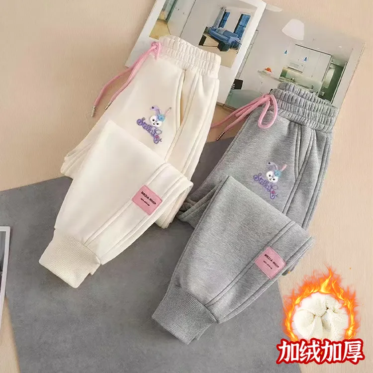 儿童裤子加绒新款加厚卫裤学生秋款休闲女童卡通印花宽松长裤