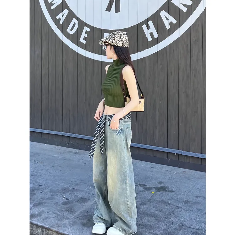 无袖针织衫阔腿裤两件套女秋季新款气质女神范小众设计感显瘦套装