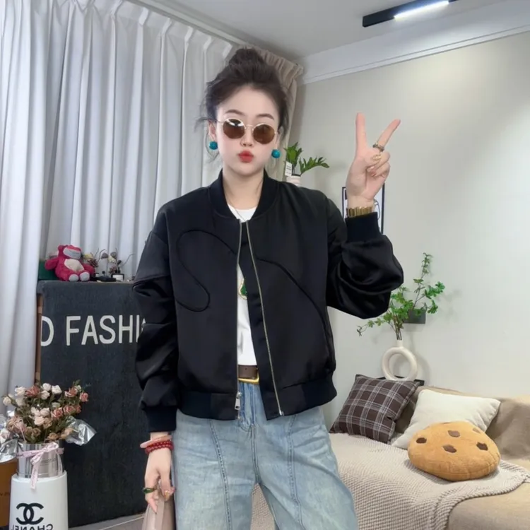 休闲外套女秋季2025新款宽松韩系百搭纯色小个子短款夹克洋气上衣