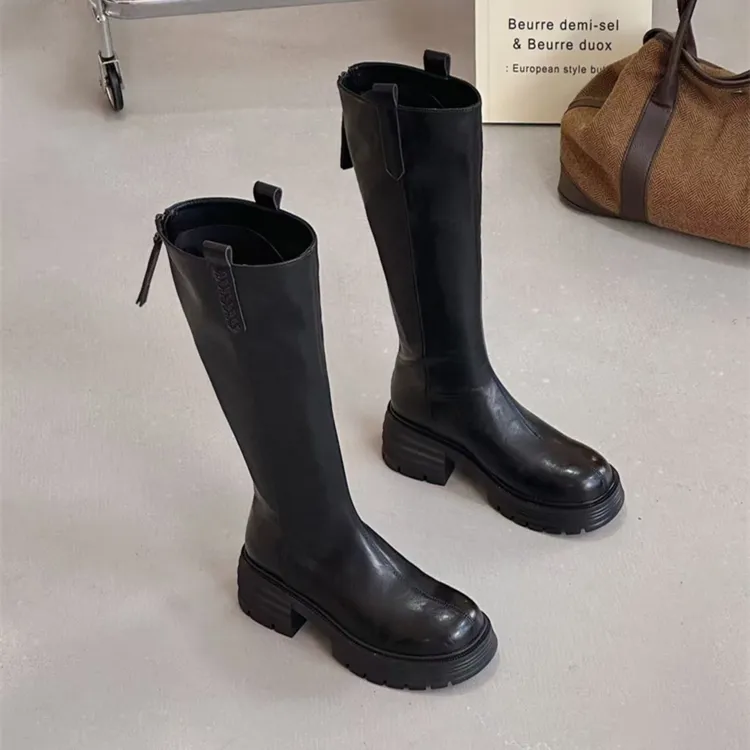 韩版气质粗跟高筒不过膝骑士靴2025秋冬潮酷新款洋气百搭时装靴女