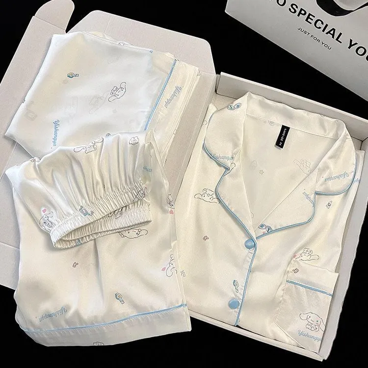 玉桂狗卡通可爱冰丝睡衣女夏季新款短袖纯欲甜美可外穿家居服套装